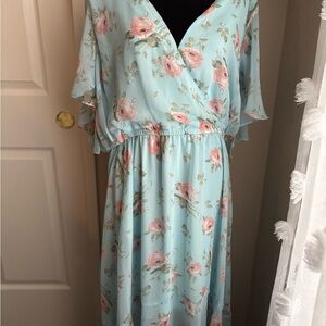 Lane Bryant Floral Midi Dress in Light Blue and Pink